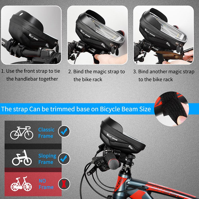 WEST BIKING Waterproof Bike Bag Frame High Sensitive Touch Screen 6.0inch Phone Case Cycling Bag Front Top Tube MTB Bicycle Bags