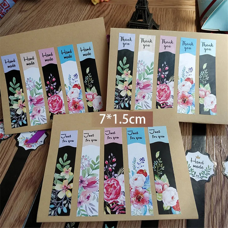 100pcs/lot Round Flower Square just fory you thank you Self-adhesive sealing hand made Gift Bag Decorate Stickers