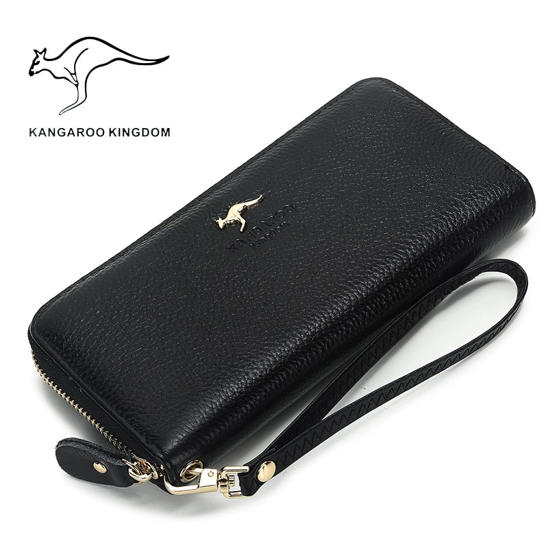 KANGAROO KINGDOM fashion women wallets genuine leather long zipper wallet brand female clutch purse