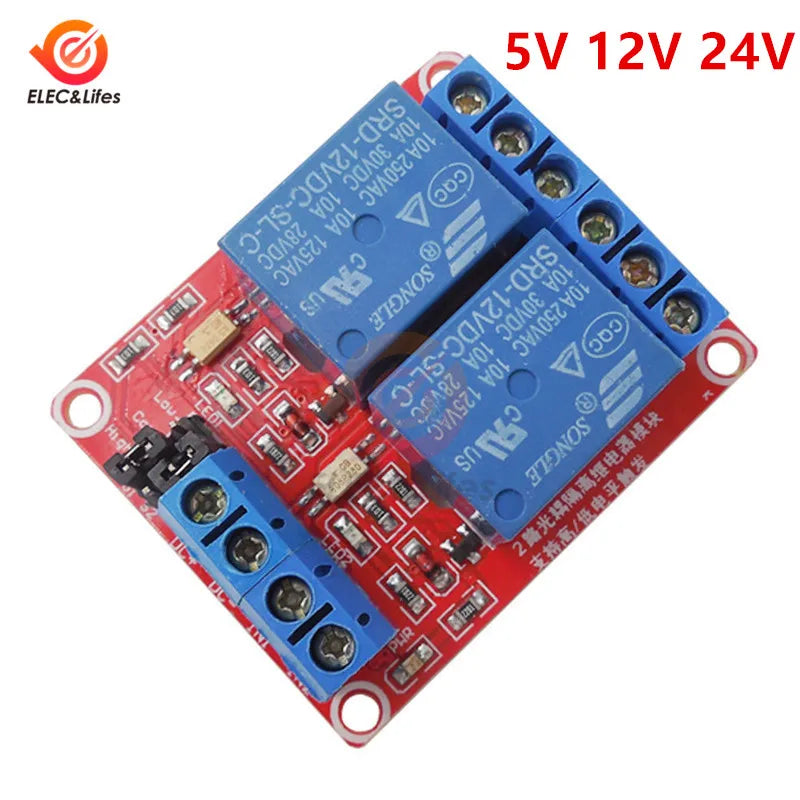 Dual Channel 5V 12V 24V Relay Module Board Shield With Optocoupler Support High and Low Level Trigger Relay For Arduino