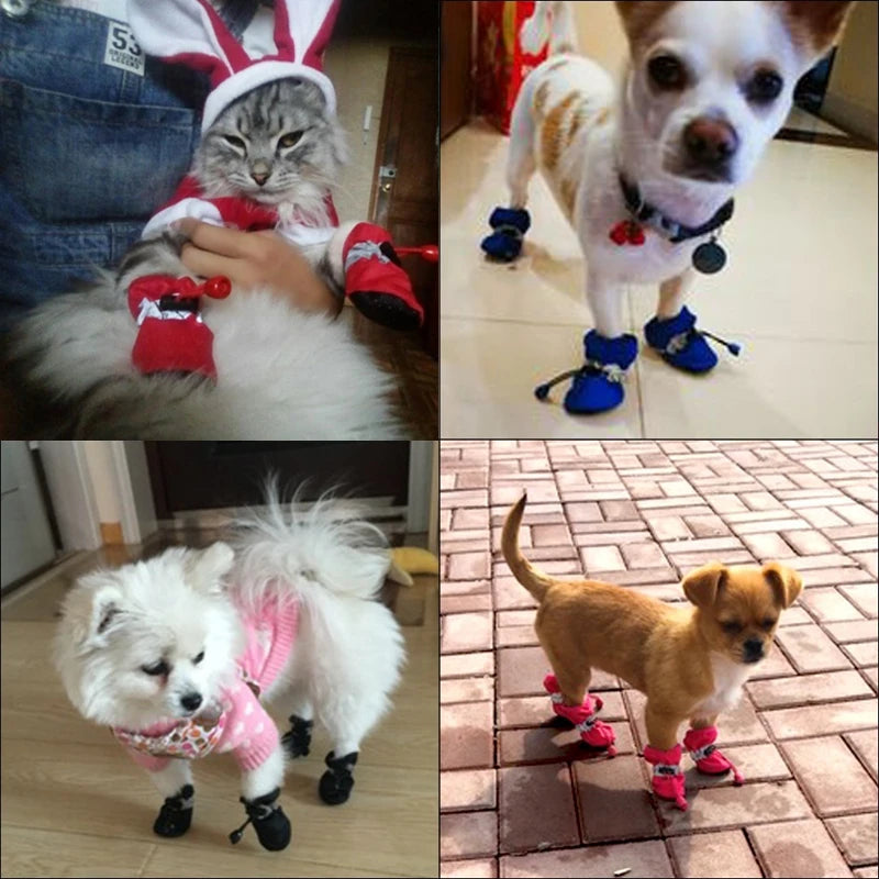 Pet Dog Shoes Waterproof Antiskid Puppy Shoes Chihuahua Walking Boots Winter Warm Corduroy Puppy Cat Socks Pet Paw Accessories