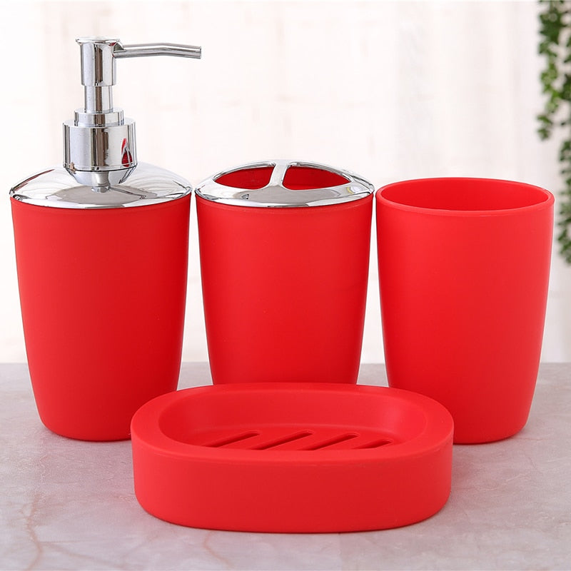 4Pcs Bathroom Set Plastic Soap Dispenser Bottle Washroom Toothbrush Holder Cup Suit Bathroom Accessories