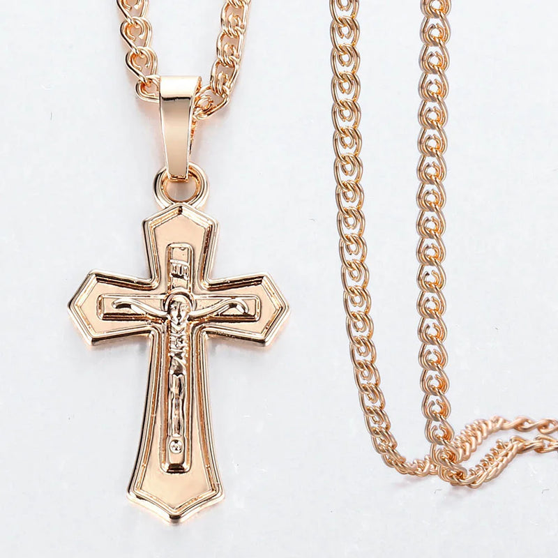 Davieslee 585 Rose Gold Color Pendant Necklace For Women Fashion Women Jesus Charm Cross Chain Necklace Jewelry Gifts 2021