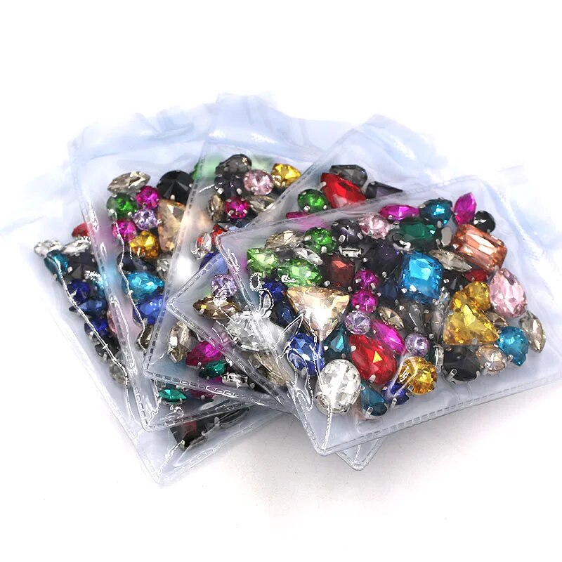 Hot Sale  Wholesale 5 bags mixed shape mix colors silver base sewing glass crystal rhinestones for clothing/wedding dress