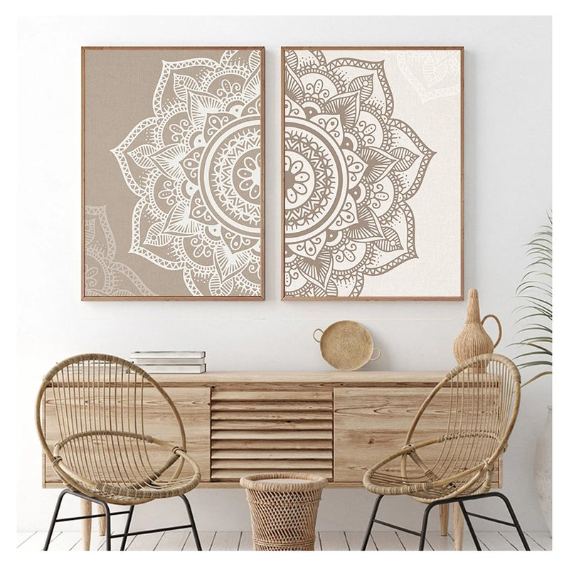 Wall Art Print Poster Picture Canvas Painting Living Room Home Interior Yoga Room Decor No Frame Bohemian Mandala Floral Beige