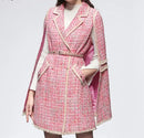 Small fragrance tweed cloak woolen coat women pink double breasted slim wool blend overcoat