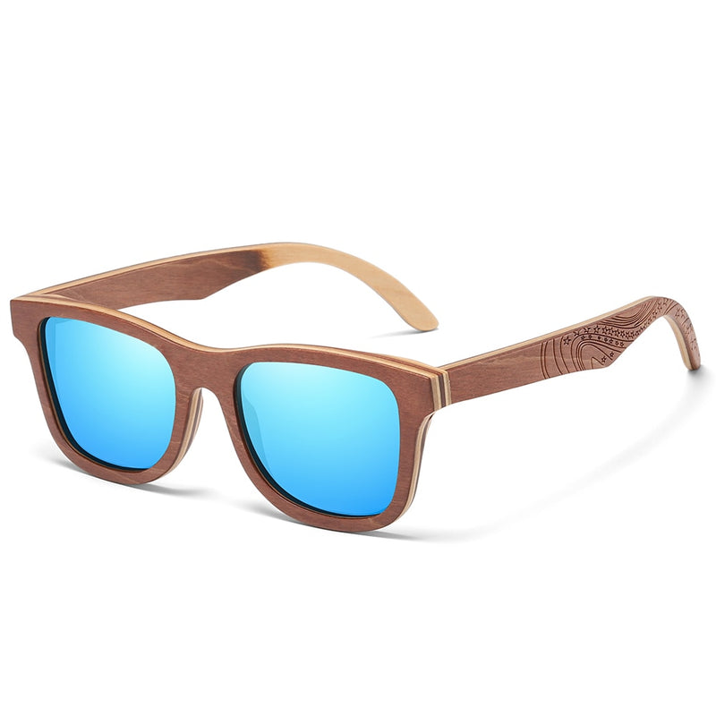 GM Retro Brown Skateboard Wood Sunglasses Men Bamboo Sunglass Women Brand Mirror UV400 Square Sun Glasses Male Shades Glasses