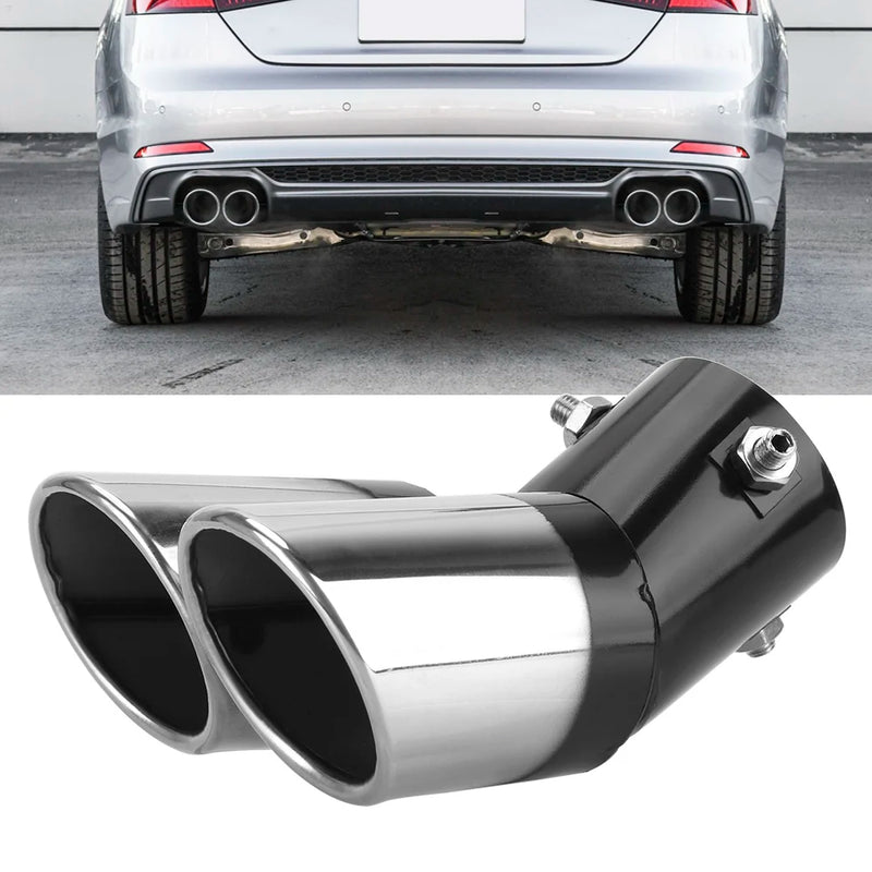 Stainless Steel Car Styling Universal Curved Double Outlet Car Decoration Chrome Tail Pipe Car Exhaust Trim Muffler Pipe Tail