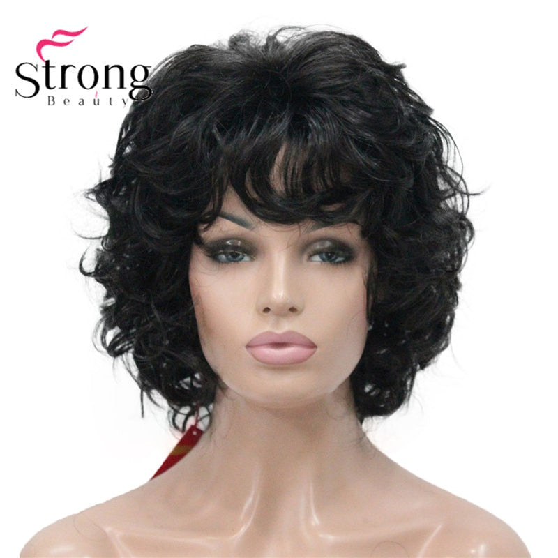 StrongBeauty Short Wig Soft Tousled Curls Blonde Highlights Full Synthetic Wigs COLOUR CHOICES