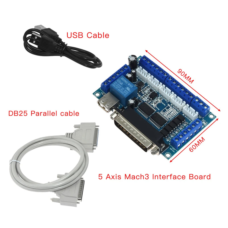 5 Axis CNC MACH3 Breakout Board With USB DB25 Cable With Optical Coupler For Nema17 Nema23 Stepper Motor Driver Controller