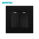 SRAN Wall Light switch 2gang 1/2way 16A 86mm*86mm white/black/gold/gray flame retardant pc panel with  iron plate rocker switch