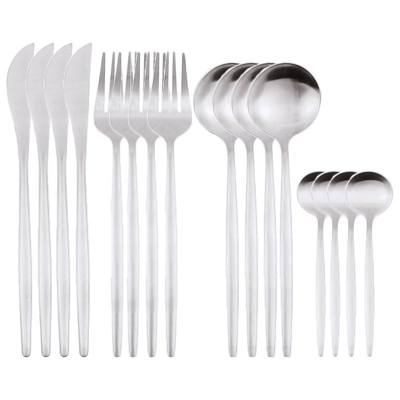 16Pcs Gold Matte Dinnerware Set 304 Stainless Steel Cutlery Set Dinner Knife Fork Spoon Kitchen Silverware Set Tableware Supply