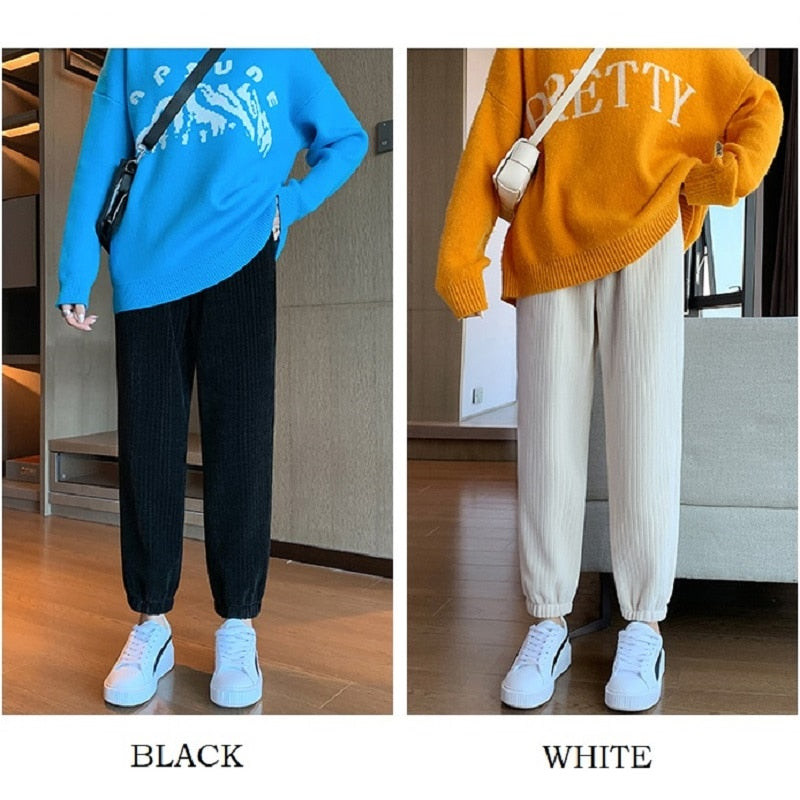 Women Warm Winter Plush Thick Cashmere Corduroy Pants Female Casual Korean Style Sweatpants Loose Harem Long Trousers Joggers