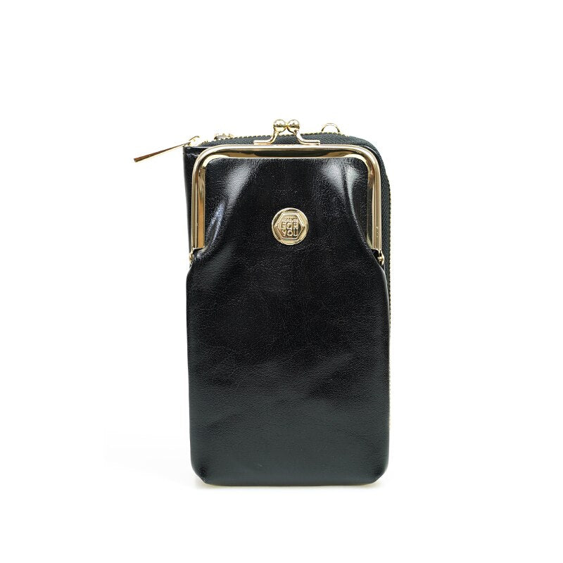 Brand Designer Oil Leather Sholder Bags For Women Clip Cell Phone Pocket Ladies Small Crossbody Bag Female Clutches Purse