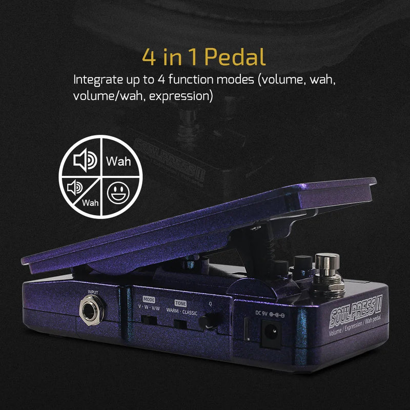 HOTONE Soul Press II Brasil 4 in 1 Switchable Wah Active Volume Passive Expression Effect Pedal with Visible Position Indicators