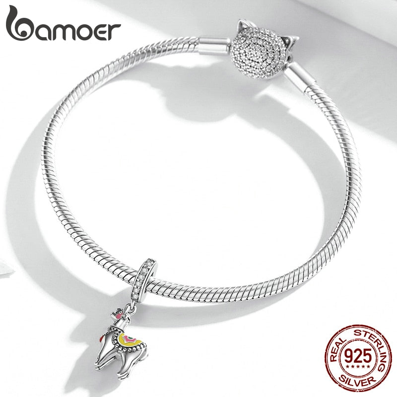 bamoer 925 Sterling Silver Cute Alpaca Charm for Original 3mm Bracelet Accessories Original silver jewelry making SCC1737
