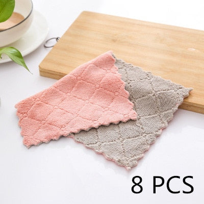 8pieces Household Super Absorbent Microfiber Towel Kitchen Dish Cloth Non-Stick Oil Washing  Rag  Tableware Cleaning Wiping Tool