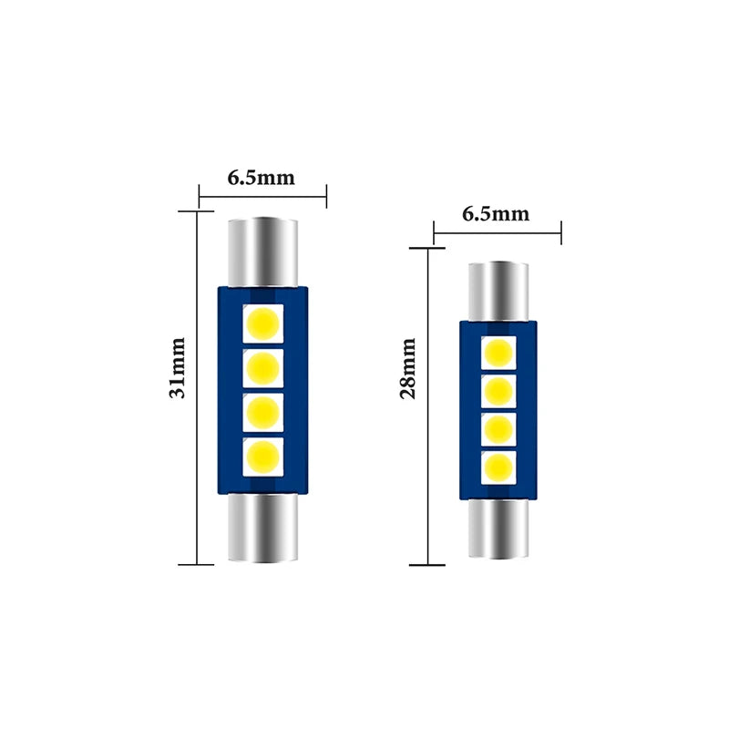 10pcs Festoon Light C5W T6 Car Led 28MM 30MM Led Bulbs 3030 Canbus Interior License plate Lamp 12V Light Source White Car Bulbs