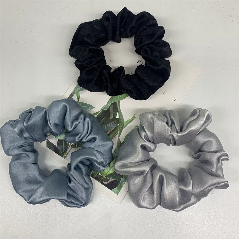 100% Pure Silk Hair Scrunchie Width 3.5cm Hair Ties Band Girls Ponytail Holder Luxurious Colors Sold by one pack of 3pcs