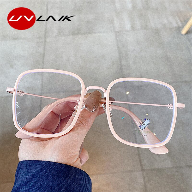 UVLAIK Transparent Computer Glasses Frame Women Men Anti Blue Light Round Eyewear Blocking Glasses Optical Spectacle Eyeglass