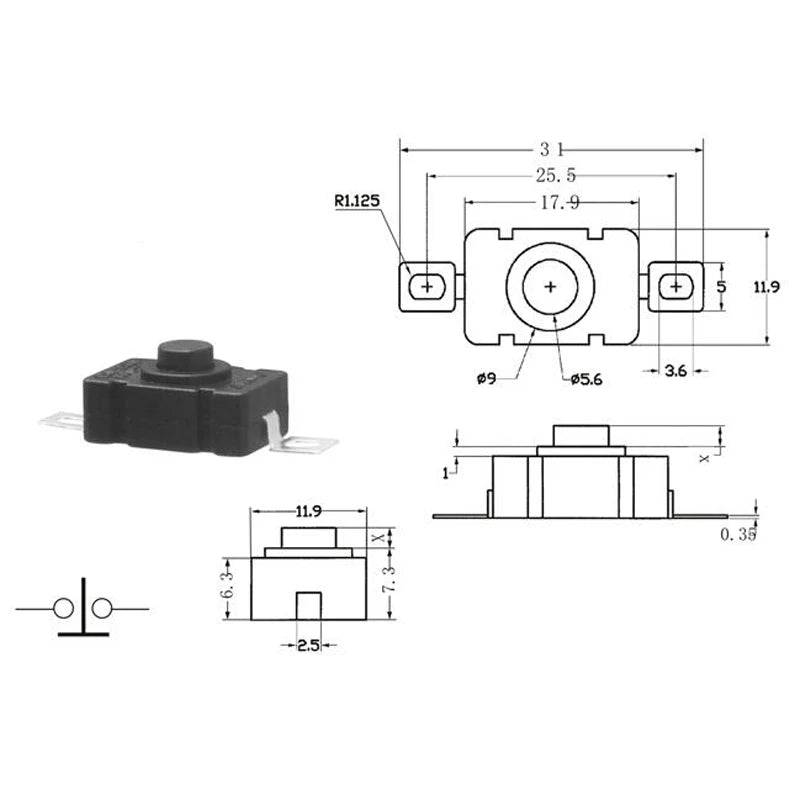 10pcs KAN-28 1.5A250V Flashlight Switches Self Locking SMD Type 18 x 12mm Push Button Switches 1812-28A