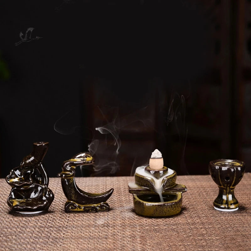 Waterfall Incense Burner Ceramic Backflow Incense Holder Fountain Backflow Incense Cones for Home Office Decor Housewarming Gift