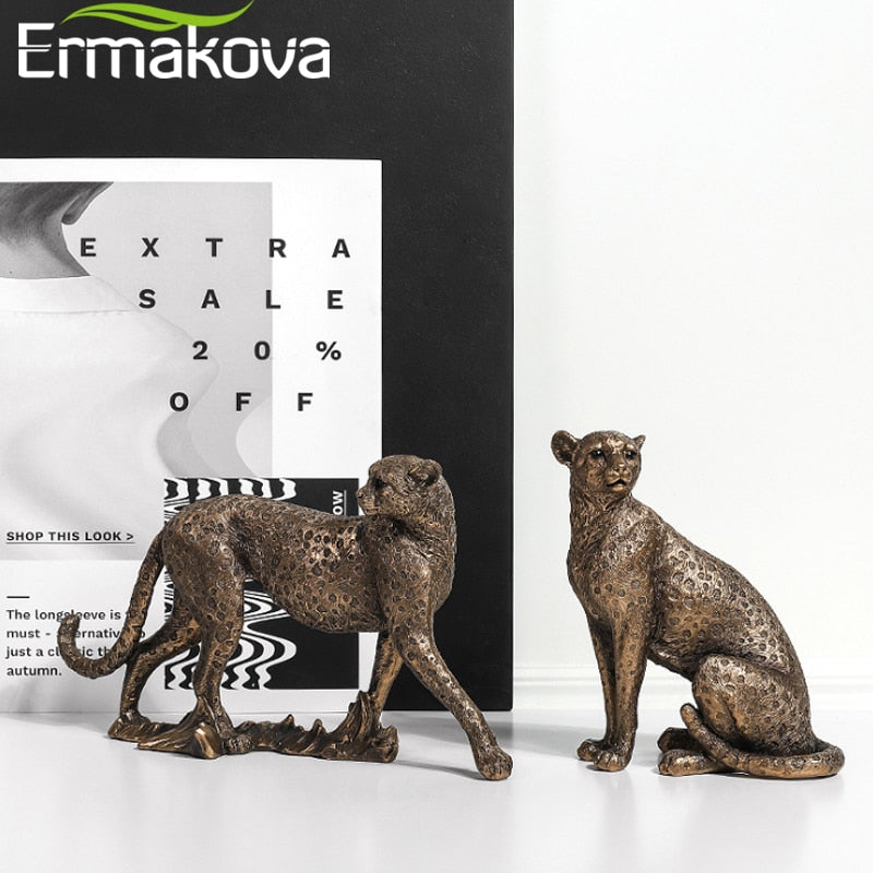 ERMAKOVA European Vintage Panther Statue Animal Figurine Leopard Jaguar Sculpture Home Living Room Office Decoration Gift