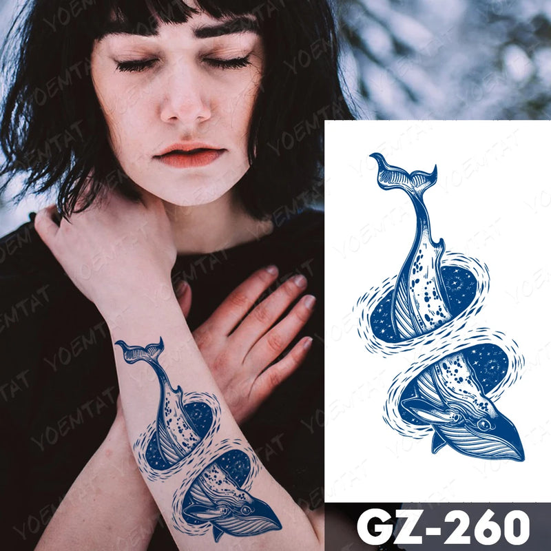 Juice Lasting Ink Tattoos Body Art Waterproof Temporary Tattoo Stickers Mountain Forest Tatoo Arm Fake Sky Whale Sea Tatto Women