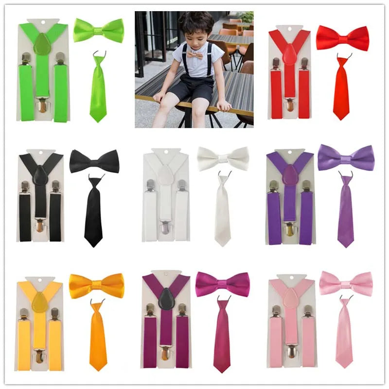 Party Adjustable 3pcs Suspenders Girls Y Back Children Ties Bow Tie Set Elastic Kids Necktie Braces Bowties Boys