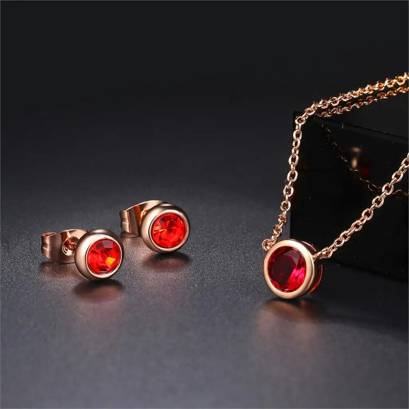 Double Fair Classic Jewelry Set For Women Simple Crystal Zircon Korean Pendant Necklace Earrings Fashion Jewelry For Girls S370