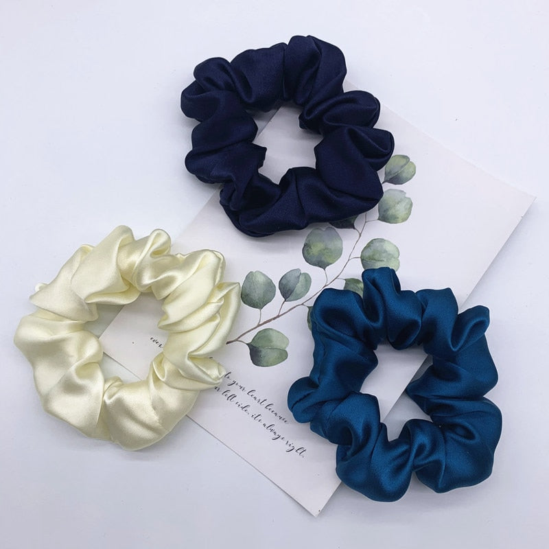 100% Pure Silk Hair Scrunchie Width 3.5cm Hair Ties Band Girls Ponytail Holder Luxurious Colors Sold by one pack of 3pcs