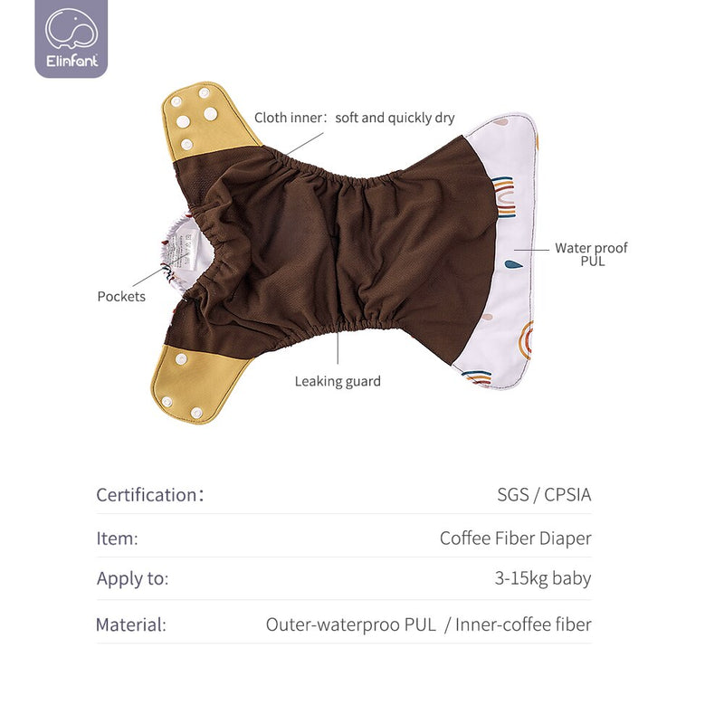 Elinfant Eco-friendly Diaper Adjustable Reusable Coffee Mesh Diaper Pocket Fit 3kg~15kg Baby Nappies LABS Pants Waterproof Pul