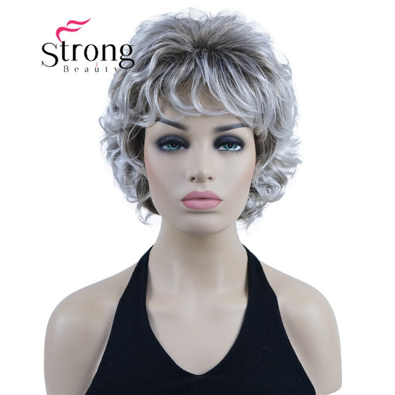 StrongBeauty Short Wig Soft Tousled Curls Blonde Highlights Full Synthetic Wigs COLOUR CHOICES