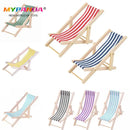 1:12 Mini Foldable Striped Wooded Beach Chair Recliner Sunbathing Chair Chaise Lounge Chair Dollhouse Furniture