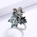 2021 Newest Creative Handmade Epoxy Enamel Blue Flower Ring For Ladies Party Birthday Wedding Jewelry Gift