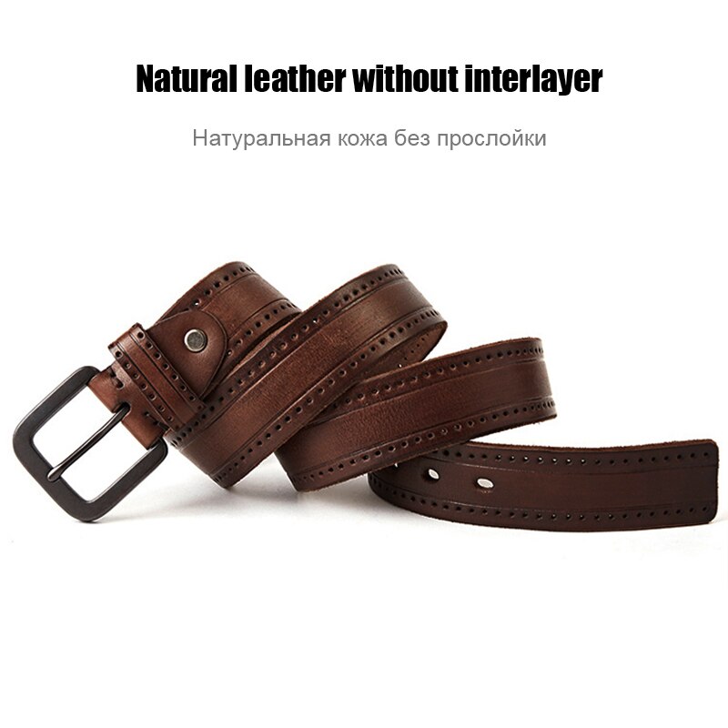 MEDYLA Natural Leather Belt Men&#39;s Hard Metal Matte Buckle Men&#39;s Original Leather Belt 105-150cm Jeans Belt Screw Accessories