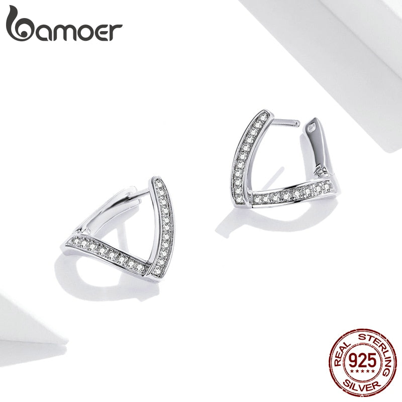 bamoer Sterling Silver Earrings for Women Geometric Earrings Hypoallergenic Silver Jewelry  for women Girl Kids earring SCE975