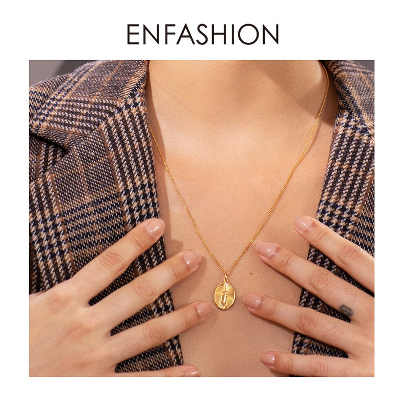 ENFASHION Metal Feather Choker Necklace Women Gold Color Stainless Steel Pendant Necklace Fashion Femme Jewelry Naszyjnik P3044