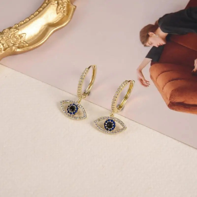 Luxury Cubic Zirconia Turkish Eye Dangle Earrings for Women Fashion Party Jewelry Amulet Gift