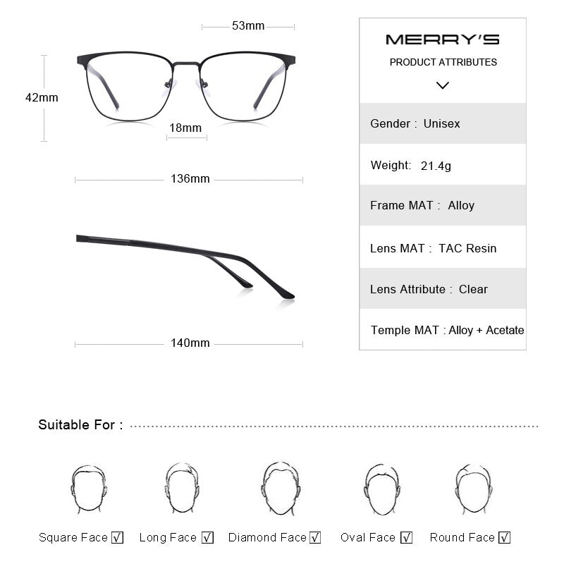 MERRYS DESIGN Men Luxury Alloy Optics Glasses Frames Male Square Ultralight Myopia Prescription Glasses Fashion Style S2058