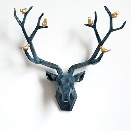 Deer Head 3d Wall Decor Resin Statue Christmas ornaments Accessories Living Room Wall Statue Sculpture Mordern Art Animal Head