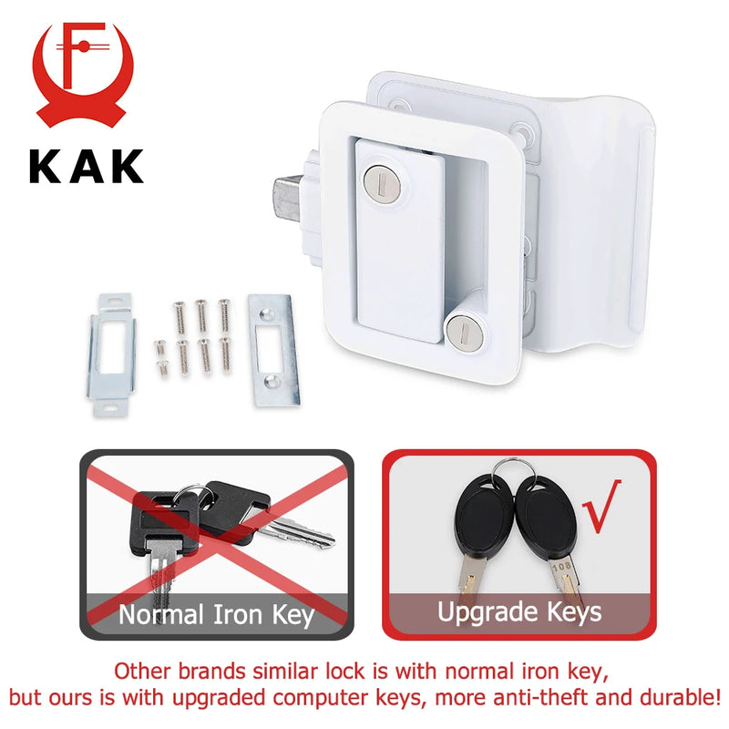 KAK RV Trailer Camper Entry Door Lock Handle Zinc Alloy Security RV Door Lock Replacement with Deadbolt Computer Key Door Handle