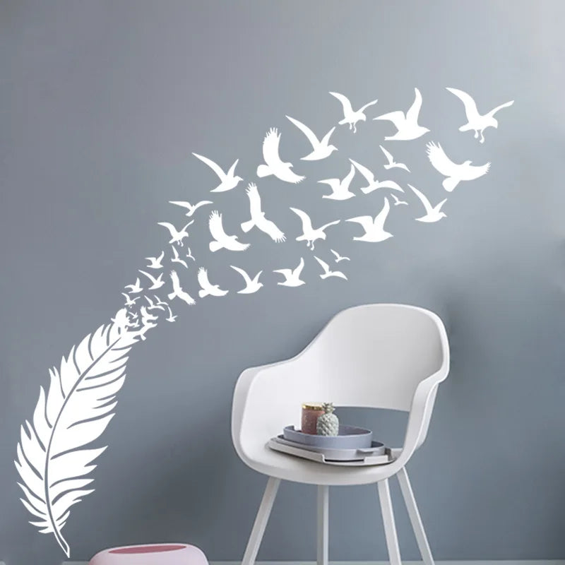 Delicate Feather Bird Decorative Vinyl Wall Stickers Bedroom Decor Decals Sticker For Kids Room Decoration Wallstickers