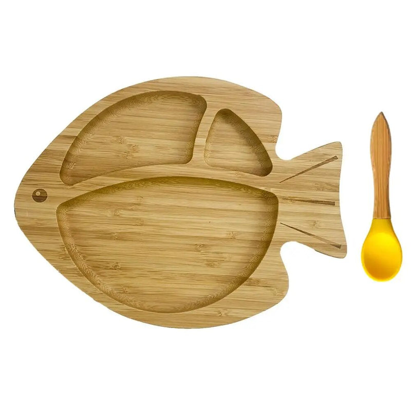 Good quality Fork Baby Suction Bowl and Matching Spoon Set, Suction Stay Put Feeding Bowl, Natural Bamboo