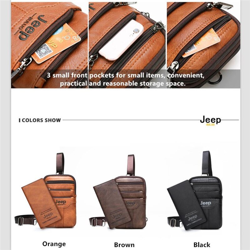 JEEP BULUO Men Shoulder Messenger Bags Small Multi-function Sling Chest Bag Legs Waist Bag For Man New Fashion Casual Crossbody