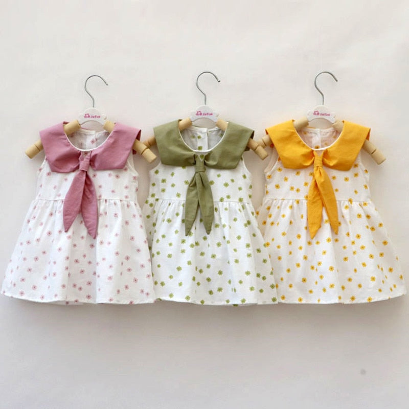 Kids Girls Dress 2023 Summer Sleeveless Sailor Collar Princess Dresses Cotton Baby Girl Clothes