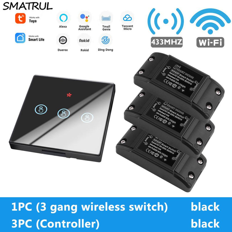 SMATRUL Tuya Smart App WiFi Touch Switch Light Wall Panel RF 433Mhz Remote DIY Relay Breaker Module Home Google Alexa 220V