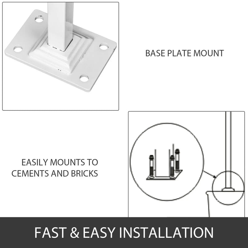 SucceBuy Single Post Handrail Wrought Iron Post Mount Step With Base Plate Fits 1Or2 Steps Grab Rail Single White/Gray Railing