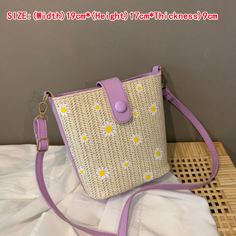 Small Straw Bucket Bags For Women 2020 Summer Crossbody Bags Lady Travel Purses and Handbags Female Shoulder Messenger Bag