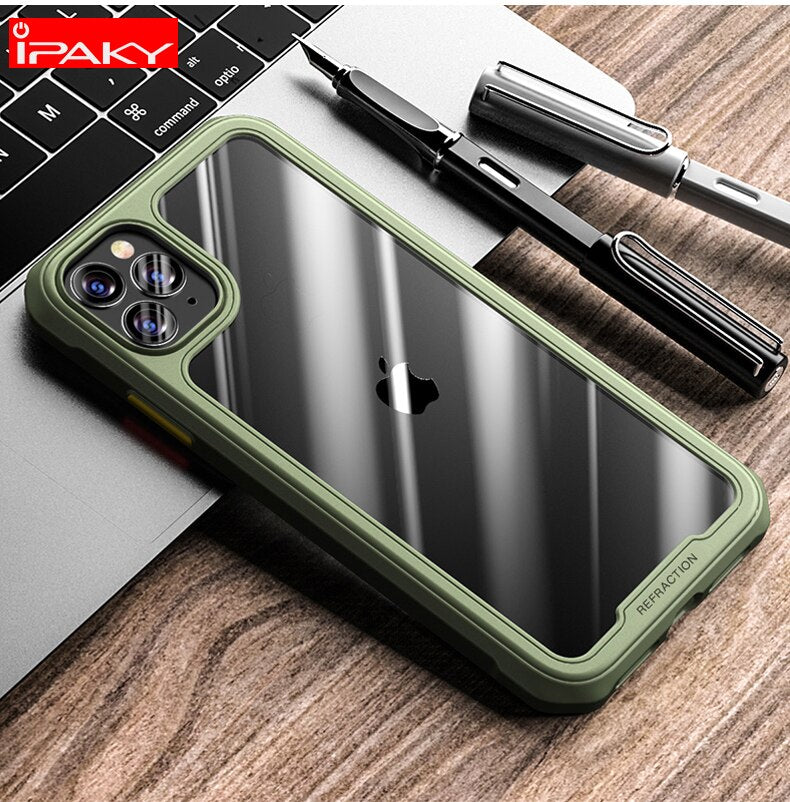 IPAKY for iPhone 12 Case Colored Buttons Silicone Acrylic Mixed 7 8 Plus SE Xr Xs Transparent Case for iPhone 11 12 Pro Max Case